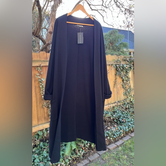 Bryn Walker NWT Black Bamboo Cotton FLEECE Long DIDION COAT Oversize Jacket XL - Picture 1 of 10